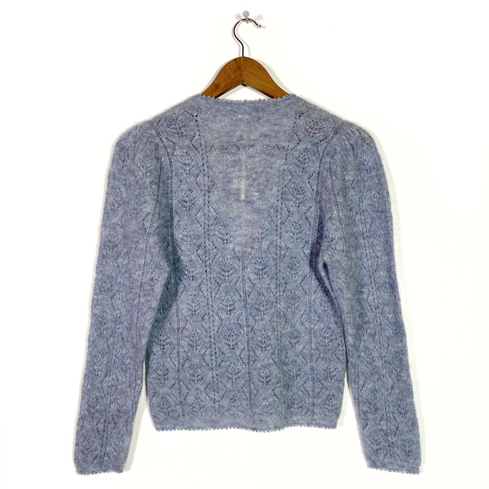 Doen Powder Blue Mohair Blend Pointelle Cardigan - Picture 5 of 7